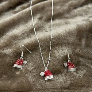 Set of Christmas Decoration Earrings Necklace Fashion Alloy Christmas Cap